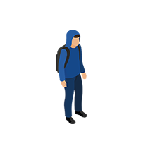 Personnage debout avec un sac à dos